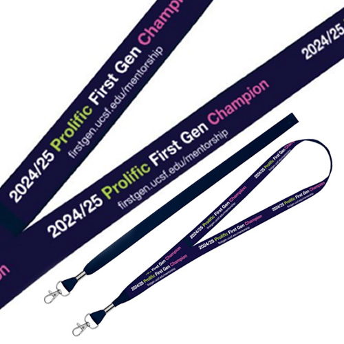 Navy lanyard with 2024/2025 Prolific First Gen Champion text