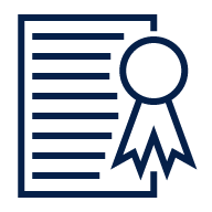 grant icon, blue ribbon on background of a sheet of paper with text lines